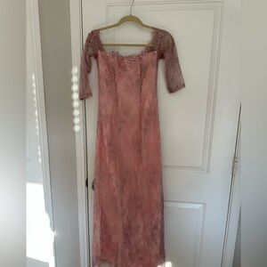 Elegant Pink Lace Evening Gown